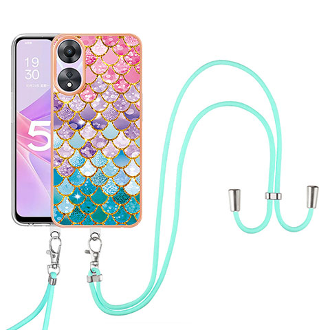 Funda Silicona Gel Goma Patron de Moda Carcasa con Acollador Cordon Lanyard YB3 para Oppo A58 5G Vistoso