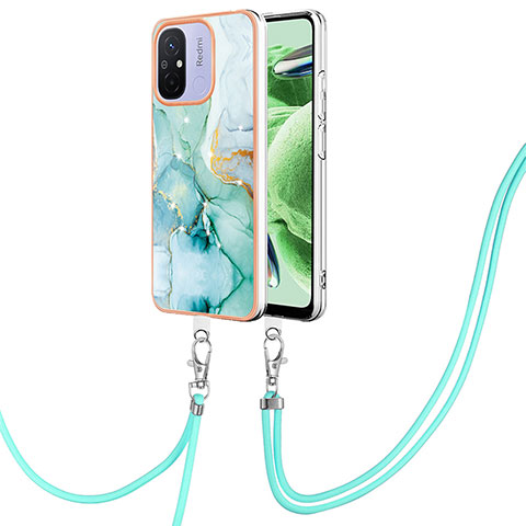 Funda Silicona Gel Goma Patron de Moda Carcasa con Acollador Cordon Lanyard YB5 para Xiaomi Poco C55 Verde