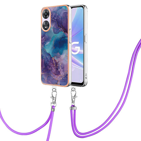 Funda Silicona Gel Goma Patron de Moda Carcasa con Acollador Cordon Lanyard YB7 para Oppo A58 5G Morado