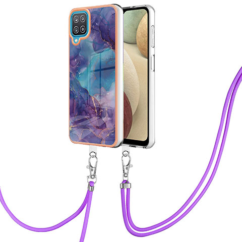 Funda Silicona Gel Goma Patron de Moda Carcasa con Acollador Cordon Lanyard YB7 para Samsung Galaxy M12 Morado