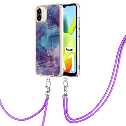 Funda Silicona Gel Goma Patron de Moda Carcasa con Acollador Cordon Lanyard YB7 para Xiaomi Redmi A2 Plus Morado