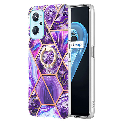 Funda Silicona Gel Goma Patron de Moda Carcasa con Anillo de dedo Soporte Y01B para Oppo K10 4G Morado