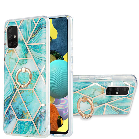 Funda Silicona Gel Goma Patron de Moda Carcasa con Anillo de dedo Soporte Y01B para Samsung Galaxy A51 4G Menta Verde