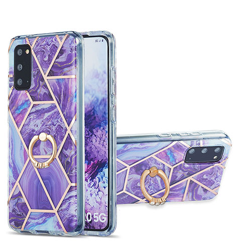 Funda Silicona Gel Goma Patron de Moda Carcasa con Anillo de dedo Soporte Y01B para Samsung Galaxy S20 5G Morado