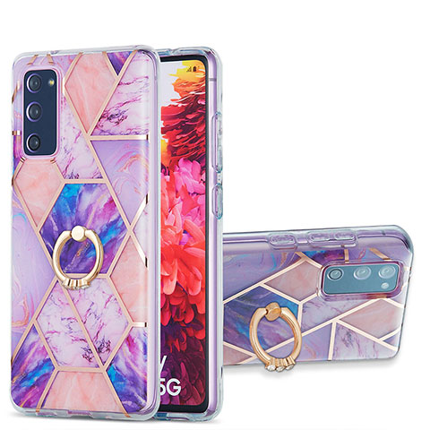 Funda Silicona Gel Goma Patron de Moda Carcasa con Anillo de dedo Soporte Y01B para Samsung Galaxy S20 Lite 5G Purpura Claro