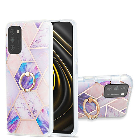 Funda Silicona Gel Goma Patron de Moda Carcasa con Anillo de dedo Soporte Y01B para Xiaomi Poco M3 Purpura Claro