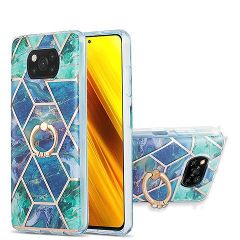 Funda Silicona Gel Goma Patron de Moda Carcasa con Anillo de dedo Soporte Y01B para Xiaomi Poco X3 NFC Verde Noche