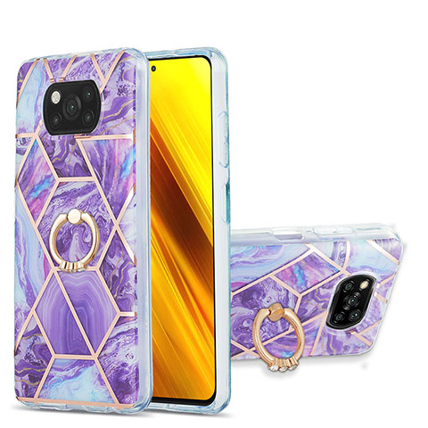 Funda Silicona Gel Goma Patron de Moda Carcasa con Anillo de dedo Soporte Y01B para Xiaomi Poco X3 Pro Morado