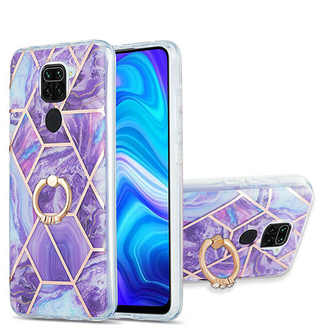 Funda Silicona Gel Goma Patron de Moda Carcasa con Anillo de dedo Soporte Y01B para Xiaomi Redmi Note 9 Morado