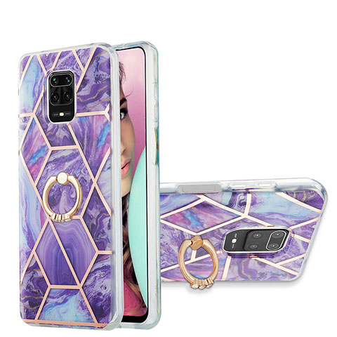 Funda Silicona Gel Goma Patron de Moda Carcasa con Anillo de dedo Soporte Y01B para Xiaomi Redmi Note 9 Pro Morado