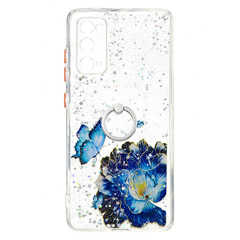 Funda Silicona Gel Goma Patron de Moda Carcasa con Anillo de dedo Soporte Y01X para Samsung Galaxy S20 Lite 5G Azul