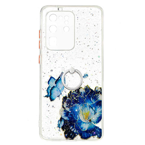 Funda Silicona Gel Goma Patron de Moda Carcasa con Anillo de dedo Soporte Y01X para Samsung Galaxy S20 Ultra Azul