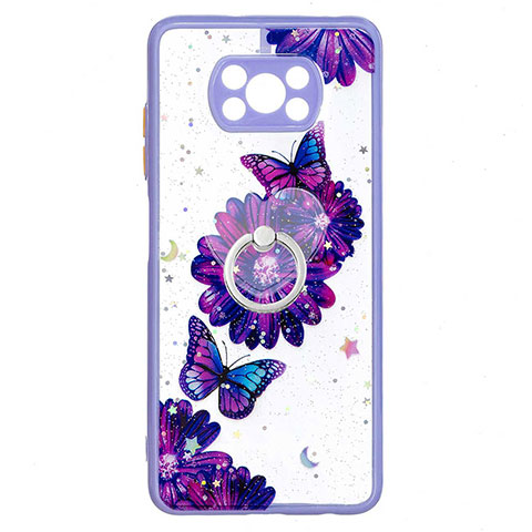 Funda Silicona Gel Goma Patron de Moda Carcasa con Anillo de dedo Soporte Y01X para Xiaomi Poco X3 Morado