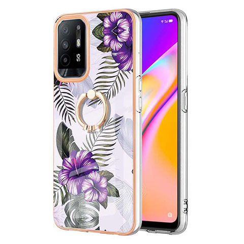 Funda Silicona Gel Goma Patron de Moda Carcasa con Anillo de dedo Soporte Y03B para Oppo F19 Pro+ Plus 5G Morado