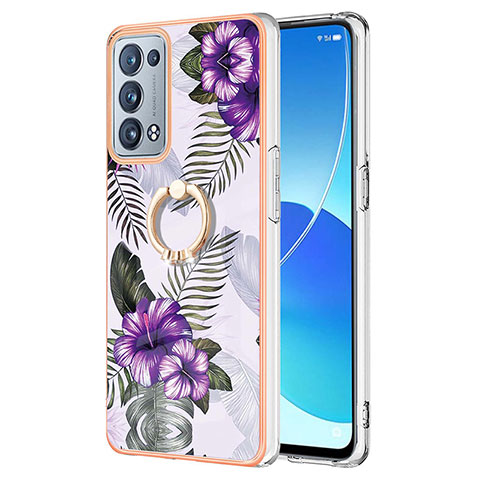 Funda Silicona Gel Goma Patron de Moda Carcasa con Anillo de dedo Soporte Y03B para Oppo Reno6 Pro 5G Morado