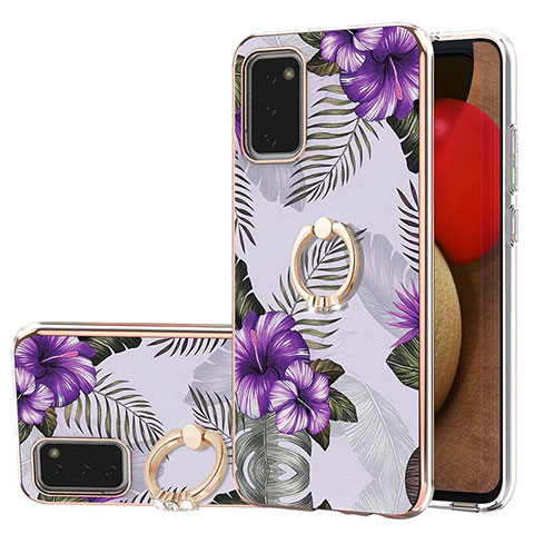 Funda Silicona Gel Goma Patron de Moda Carcasa con Anillo de dedo Soporte Y03B para Samsung Galaxy A02s Morado