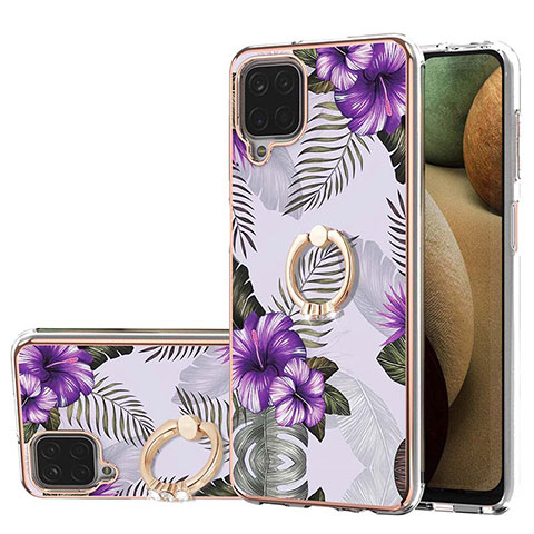 Funda Silicona Gel Goma Patron de Moda Carcasa con Anillo de dedo Soporte Y03B para Samsung Galaxy A12 Morado