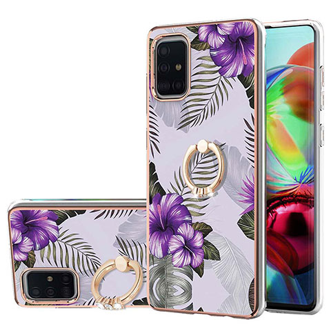 Funda Silicona Gel Goma Patron de Moda Carcasa con Anillo de dedo Soporte Y03B para Samsung Galaxy A71 5G Morado