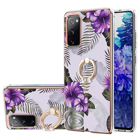 Funda Silicona Gel Goma Patron de Moda Carcasa con Anillo de dedo Soporte Y03B para Samsung Galaxy S20 FE (2022) 5G Morado