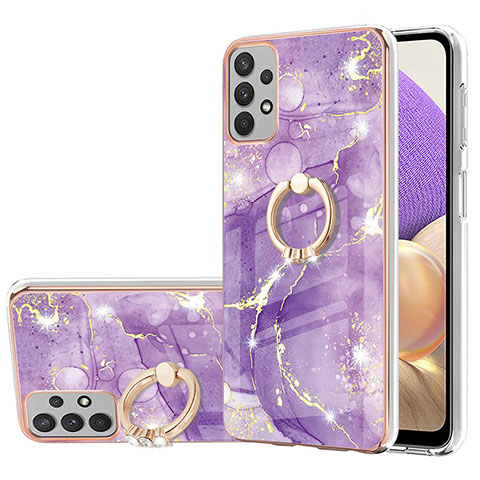 Funda Silicona Gel Goma Patron de Moda Carcasa con Anillo de dedo Soporte Y05B para Samsung Galaxy A23 5G Morado