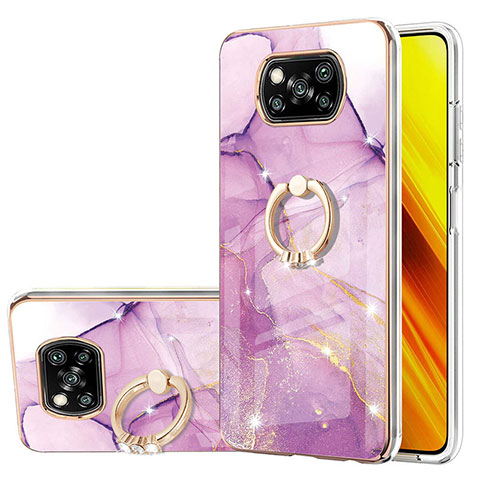 Funda Silicona Gel Goma Patron de Moda Carcasa con Anillo de dedo Soporte Y05B para Xiaomi Poco X3 NFC Purpura Claro