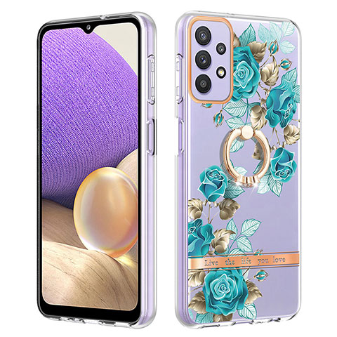 Funda Silicona Gel Goma Patron de Moda Carcasa con Anillo de dedo Soporte Y06B para Samsung Galaxy A23 5G Cian