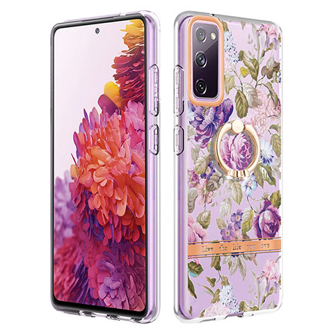 Funda Silicona Gel Goma Patron de Moda Carcasa con Anillo de dedo Soporte Y06B para Samsung Galaxy S20 Lite 5G Purpura Claro