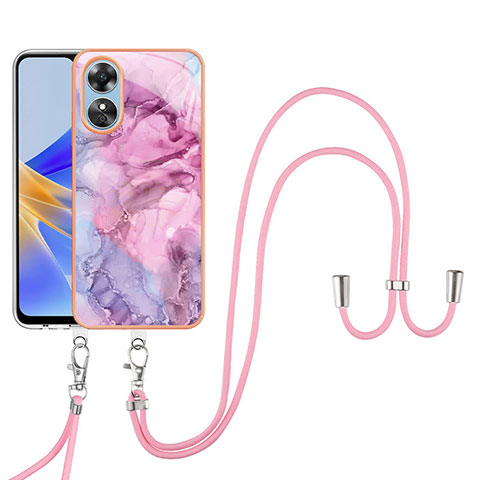 Funda Silicona Gel Goma Patron de Moda Carcasa con Anillo de dedo Soporte YB1 para Oppo A17 Rosa