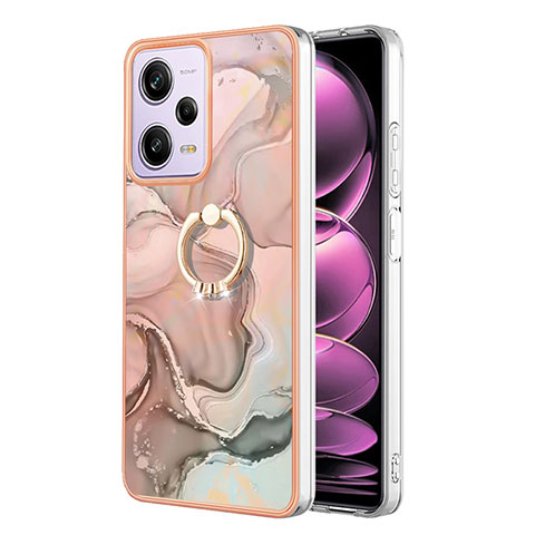 Funda Silicona Gel Goma Patron de Moda Carcasa con Anillo de dedo Soporte YB1 para Xiaomi Redmi Note 12 Pro 5G Rosa