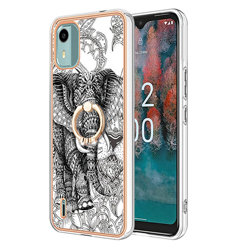 Funda Silicona Gel Goma Patron de Moda Carcasa con Anillo de dedo Soporte YB2 para Nokia C12 Gris