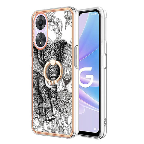 Funda Silicona Gel Goma Patron de Moda Carcasa con Anillo de dedo Soporte YB2 para Oppo A78 5G Gris