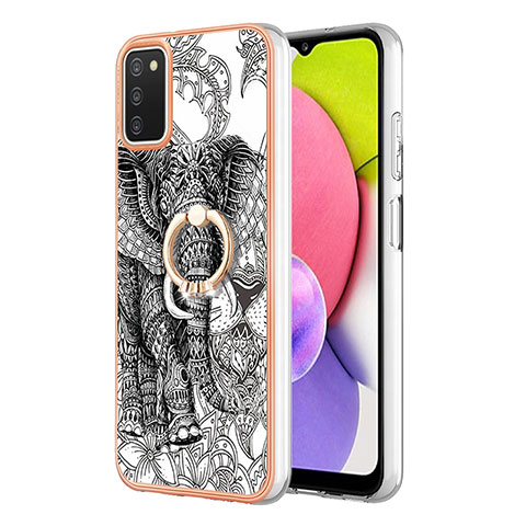 Funda Silicona Gel Goma Patron de Moda Carcasa con Anillo de dedo Soporte YB2 para Samsung Galaxy A02s Gris