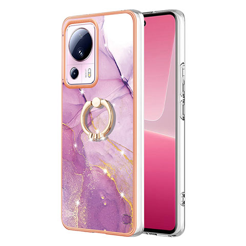 Funda Silicona Gel Goma Patron de Moda Carcasa con Anillo de dedo Soporte YB5 para Xiaomi Mi 13 Lite 5G Purpura Claro