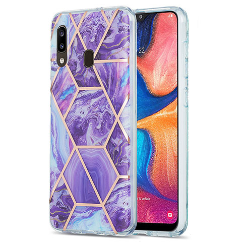 Funda Silicona Gel Goma Patron de Moda Carcasa Y01B para Samsung Galaxy A20 Morado