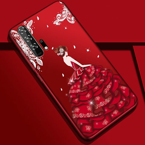 Funda Silicona Gel Goma Vestido de Novia Carcasa K01 para Huawei Honor 20 Pro Rojo