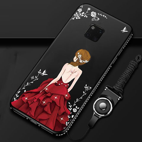 Funda Silicona Gel Goma Vestido de Novia Carcasa K01 para Huawei Mate 20 Pro Rojo y Negro