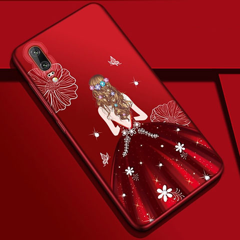 Funda Silicona Gel Goma Vestido de Novia Carcasa K01 para Huawei P20 Rojo Rosa