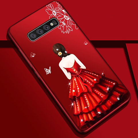 Funda Silicona Gel Goma Vestido de Novia Carcasa K01 para Samsung Galaxy S10 Rojo