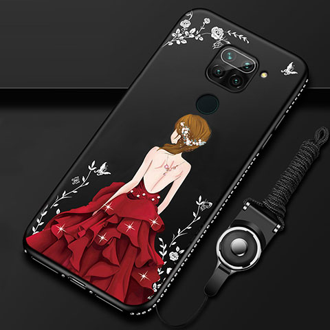 Funda Silicona Gel Goma Vestido de Novia Carcasa K01 para Xiaomi Redmi Note 9 Rojo y Negro