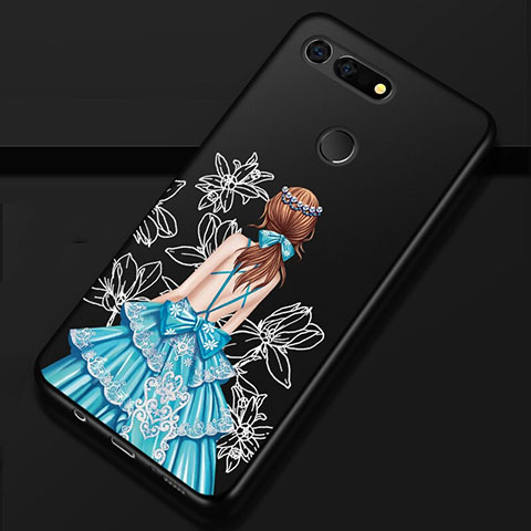 Funda Silicona Gel Goma Vestido de Novia Carcasa K02 para Huawei Honor V20 Azul y Negro