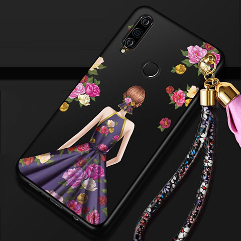 Funda Silicona Gel Goma Vestido de Novia Carcasa K02 para Huawei P30 Lite New Edition Morado y Negro