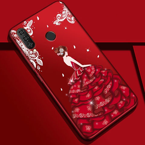 Funda Silicona Gel Goma Vestido de Novia Carcasa K03 para Huawei P30 Lite Rojo Rosa