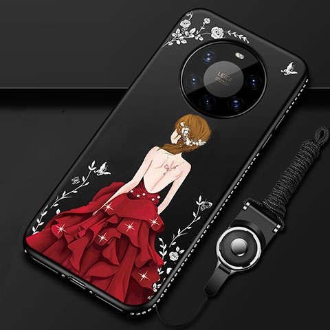 Funda Silicona Gel Goma Vestido de Novia Carcasa para Huawei Mate 40 Pro+ Plus Rojo y Negro