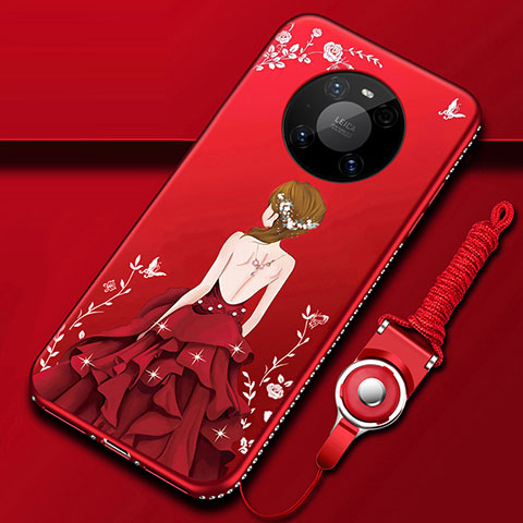 Funda Silicona Gel Goma Vestido de Novia Carcasa para Huawei Mate 40 Pro Rojo