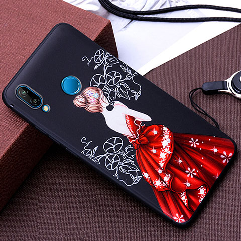 Funda Silicona Gel Goma Vestido de Novia Carcasa para Huawei Nova 3e Rojo y Negro