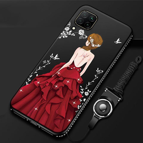 Funda Silicona Gel Goma Vestido de Novia Carcasa para Huawei Nova 7i Rojo y Negro