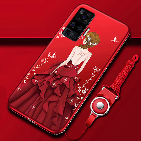 Funda Silicona Gel Goma Vestido de Novia Carcasa para Vivo X50 Pro 5G Rojo