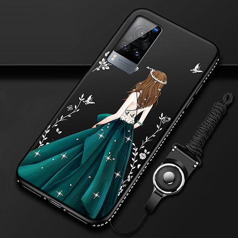 Funda Silicona Gel Goma Vestido de Novia Carcasa para Vivo X60 5G Negro