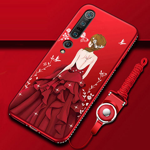 Funda Silicona Gel Goma Vestido de Novia Carcasa para Xiaomi Mi 10 Pro Rojo