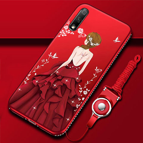 Funda Silicona Gel Goma Vestido de Novia Carcasa S01 para Huawei Honor 9X Rojo